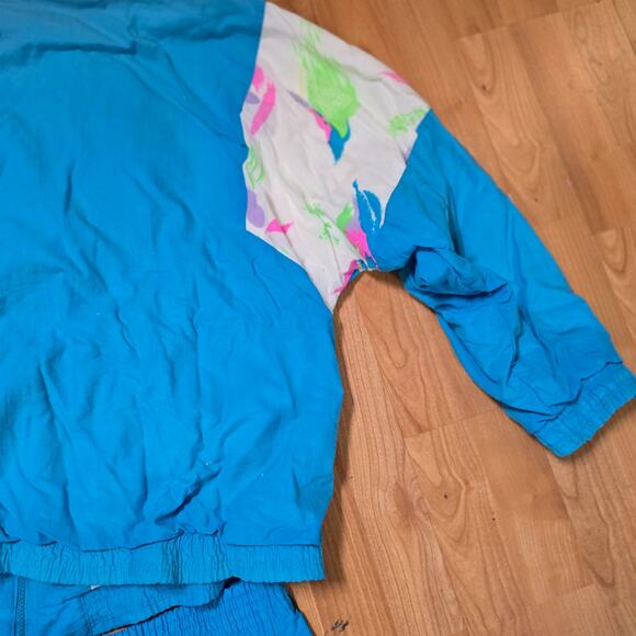 Vintage Isle Plus Track Set Womens 1X Plus Blue Floral Windbreaker Jacket 80s - Picture 9 of 16